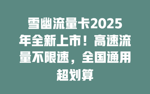 雪幽流量卡2025年全新上市！高速流量不限速，全国通用超划算