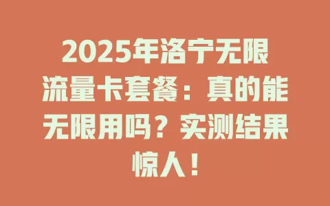 2025年洛宁无限流量卡套餐：真的能无限用吗？实测结果惊人！