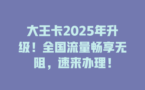 大王卡2025年升级！全国流量畅享无阻，速来办理！