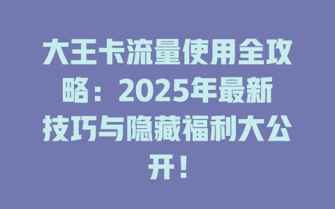 大王卡流量使用全攻略：2025年最新技巧与隐藏福利大公开！