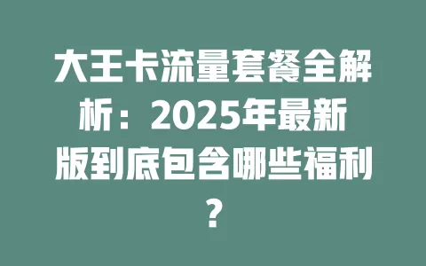 大王卡流量套餐全解析：2025年最新版到底包含哪些福利？