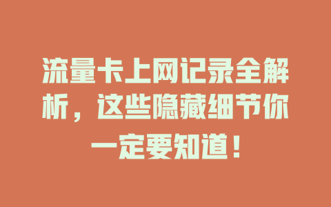 流量卡上网记录全解析，这些隐藏细节你一定要知道！