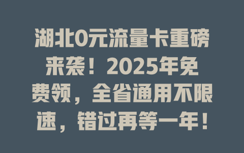 湖北0元流量卡重磅来袭！2025年免费领，全省通用不限速，错过再等一年！