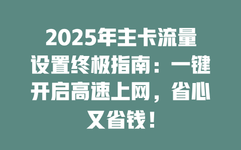 2025年主卡流量设置终极指南：一键开启高速上网，省心又省钱！