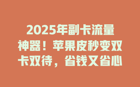 2025年副卡流量神器！苹果皮秒变双卡双待，省钱又省心