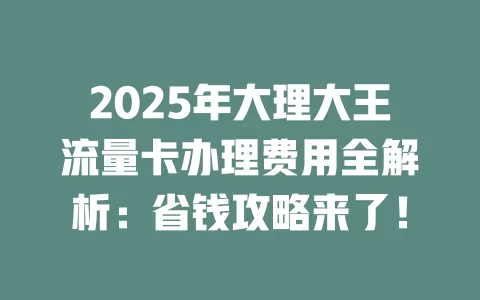2025年大理大王流量卡办理费用全解析：省钱攻略来了！
