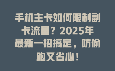 手机主卡如何限制副卡流量？2025年最新一招搞定，防偷跑又省心！