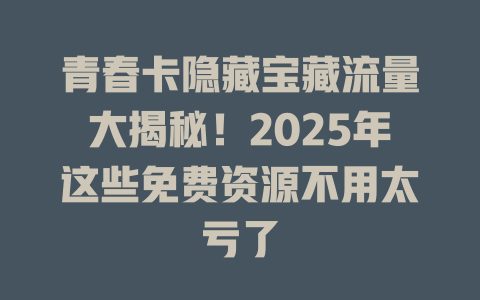 青春卡隐藏宝藏流量大揭秘！2025年这些免费资源不用太亏了