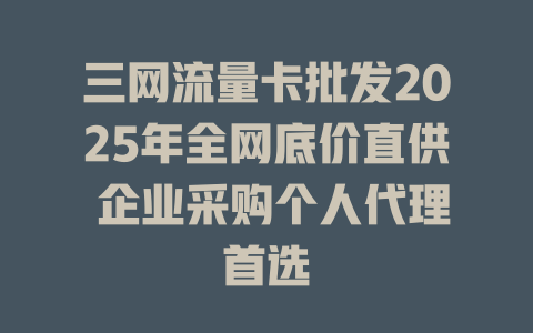 三网流量卡批发2025年全网底价直供 企业采购个人代理首选