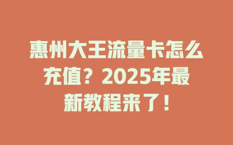 惠州大王流量卡怎么充值？2025年最新教程来了！