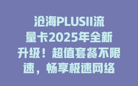 沧海PLUSII流量卡2025年全新升级！超值套餐不限速，畅享极速网络
