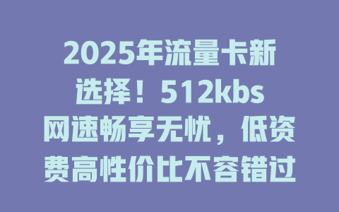 2025年流量卡新选择！512kbs网速畅享无忧，低资费高性价比不容错过