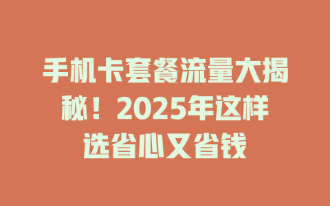 手机卡套餐流量大揭秘！2025年这样选省心又省钱