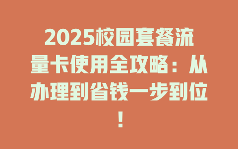 2025校园套餐流量卡使用全攻略：从办理到省钱一步到位！