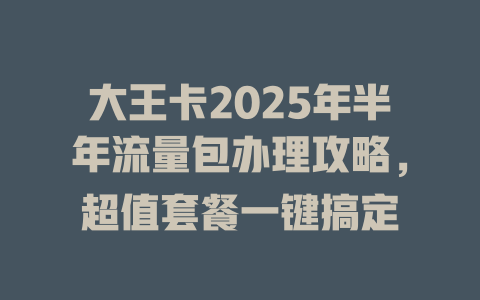 大王卡2025年半年流量包办理攻略，超值套餐一键搞定