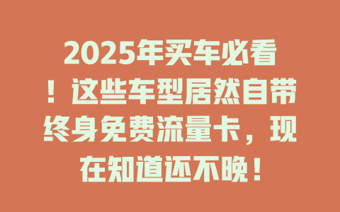 2025年买车必看！这些车型居然自带终身免费流量卡，现在知道还不晚！