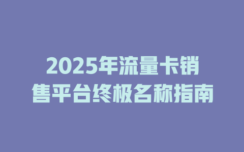 2025年流量卡销售平台终极名称指南