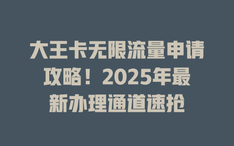 大王卡无限流量申请攻略！2025年最新办理通道速抢