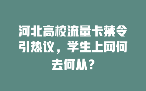 河北高校流量卡禁令引热议，学生上网何去何从？