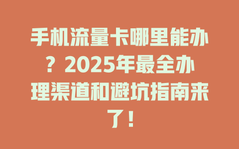 手机流量卡哪里能办？2025年最全办理渠道和避坑指南来了！