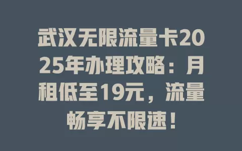 武汉无限流量卡2025年办理攻略：月租低至19元，流量畅享不限速！