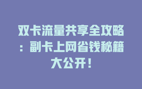 双卡流量共享全攻略：副卡上网省钱秘籍大公开！