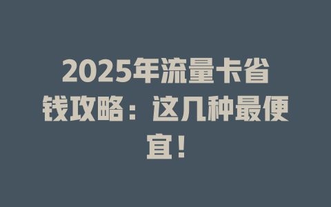 2025年流量卡省钱攻略：这几种最便宜！