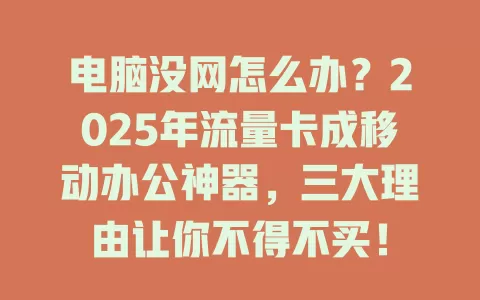 电脑没网怎么办？2025年流量卡成移动办公神器，三大理由让你不得不买！
