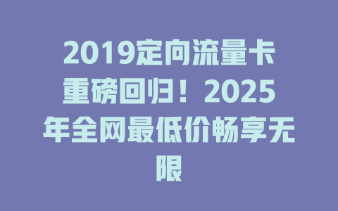 2019定向流量卡重磅回归！2025年全网最低价畅享无限