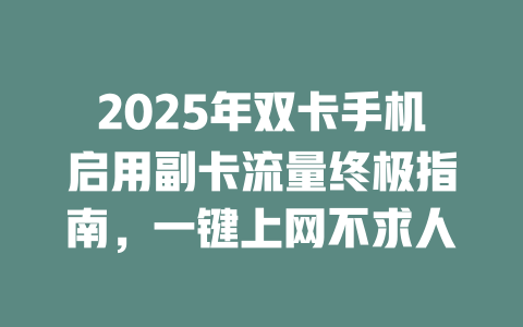 2025年双卡手机启用副卡流量终极指南，一键上网不求人