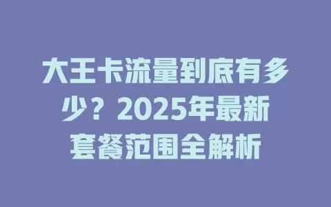 大王卡流量到底有多少？2025年最新套餐范围全解析