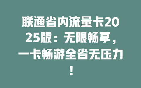联通省内流量卡2025版：无限畅享，一卡畅游全省无压力！