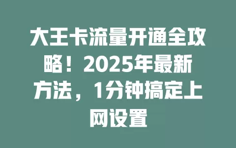 大王卡流量开通全攻略！2025年最新方法，1分钟搞定上网设置