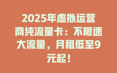 2025年虚拟运营商纯流量卡：不限速大流量，月租低至9元起！