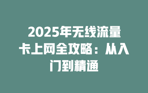 2025年无线流量卡上网全攻略：从入门到精通