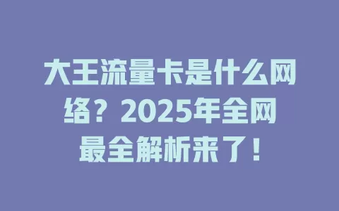 大王流量卡是什么网络？2025年全网最全解析来了！