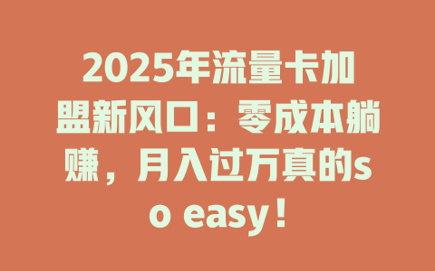 2025年流量卡加盟新风口：零成本躺赚，月入过万真的so easy！