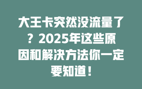 大王卡突然没流量了？2025年这些原因和解决方法你一定要知道！