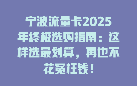 宁波流量卡2025年终极选购指南：这样选最划算，再也不花冤枉钱！