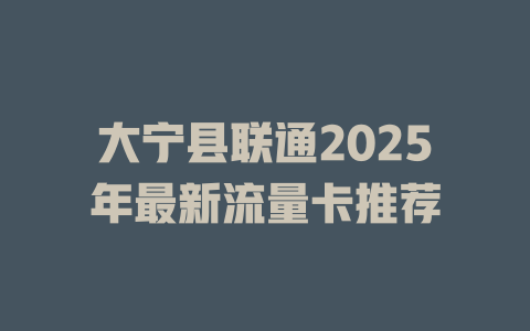 大宁县联通2025年最新流量卡推荐