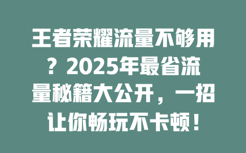 王者荣耀流量不够用？2025年最省流量秘籍大公开，一招让你畅玩不卡顿！