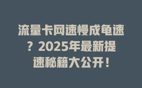 流量卡网速慢成龟速？2025年最新提速秘籍大公开！
