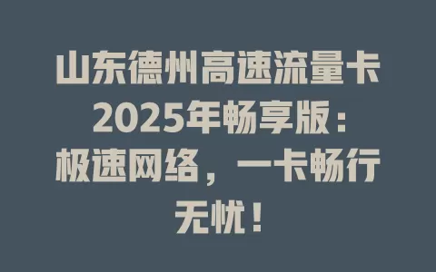 山东德州高速流量卡2025年畅享版：极速网络，一卡畅行无忧！