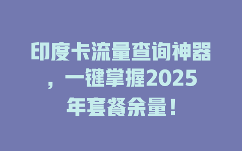 印度卡流量查询神器，一键掌握2025年套餐余量！