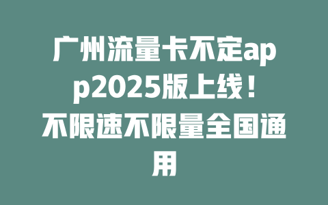 广州流量卡不定app2025版上线！不限速不限量全国通用