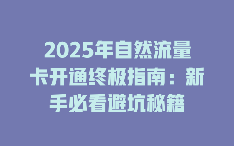 2025年自然流量卡开通终极指南：新手必看避坑秘籍