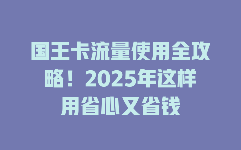 国王卡流量使用全攻略！2025年这样用省心又省钱