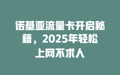 诺基亚流量卡开启秘籍，2025年轻松上网不求人