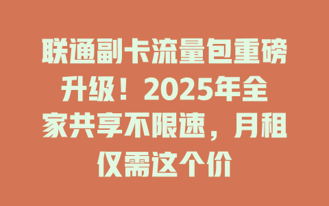 联通副卡流量包重磅升级！2025年全家共享不限速，月租仅需这个价