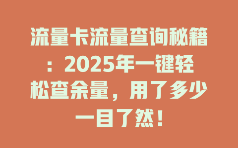 流量卡流量查询秘籍：2025年一键轻松查余量，用了多少一目了然！
